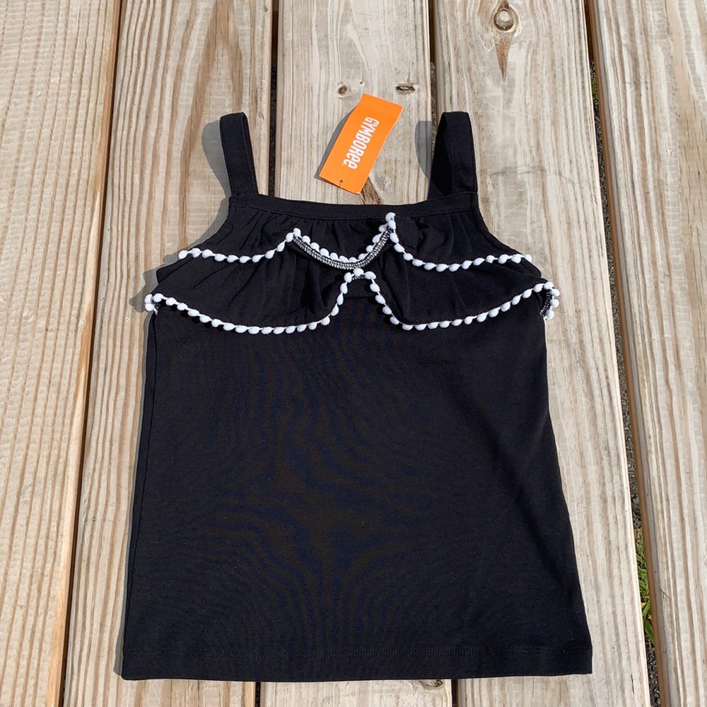 Gymboree black spaghetti strap with white pom-pom trim new size 7